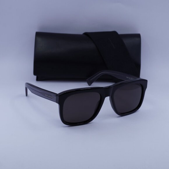 Saint Laurent SL558 003 Square Sunglasses - Black/Transparent Black - Picture 1 of 12